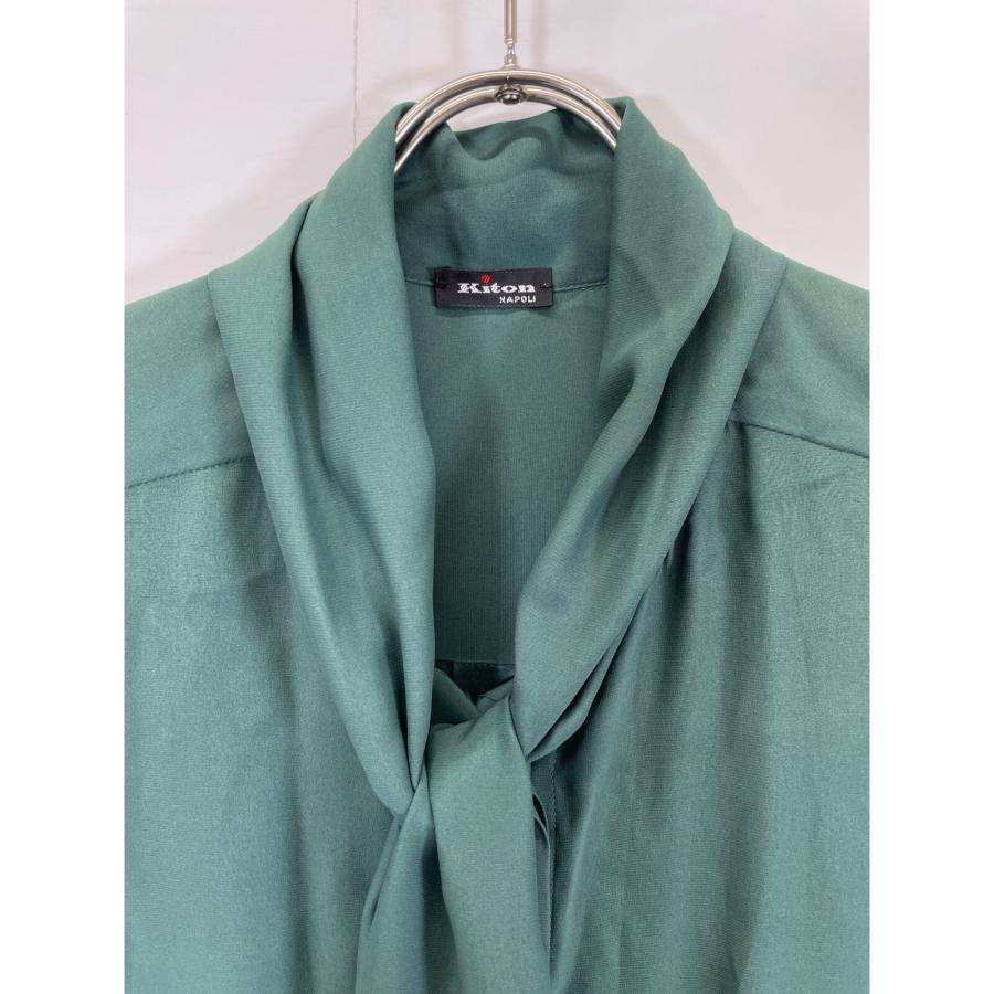 Kiton】美品！ボウタイシャツ シルクシャツ ブラウス 総柄 グリーン 42