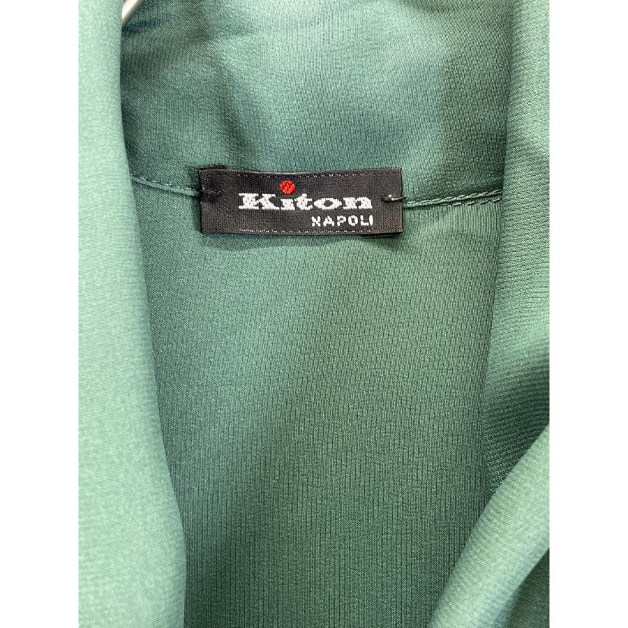 Kiton】美品！ボウタイシャツ シルクシャツ ブラウス 総柄 グリーン 42