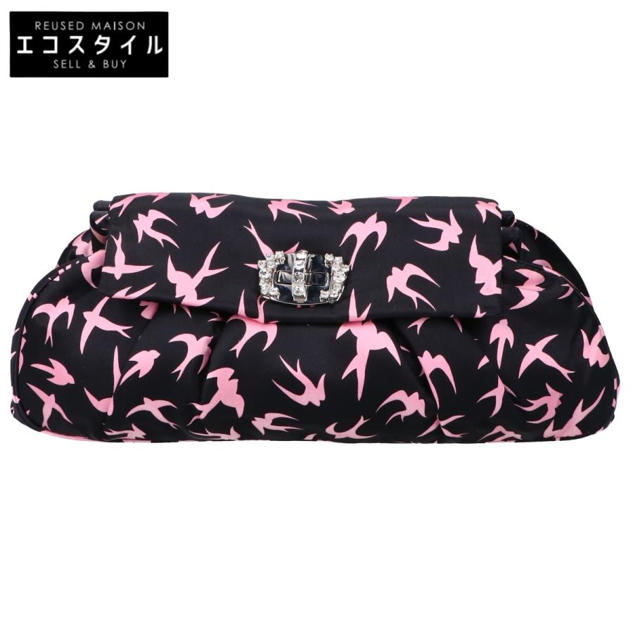 miu 美品 MIUMIU ミュウミュウ RP0221 つばめ柄 サテン クラッチバッグ  