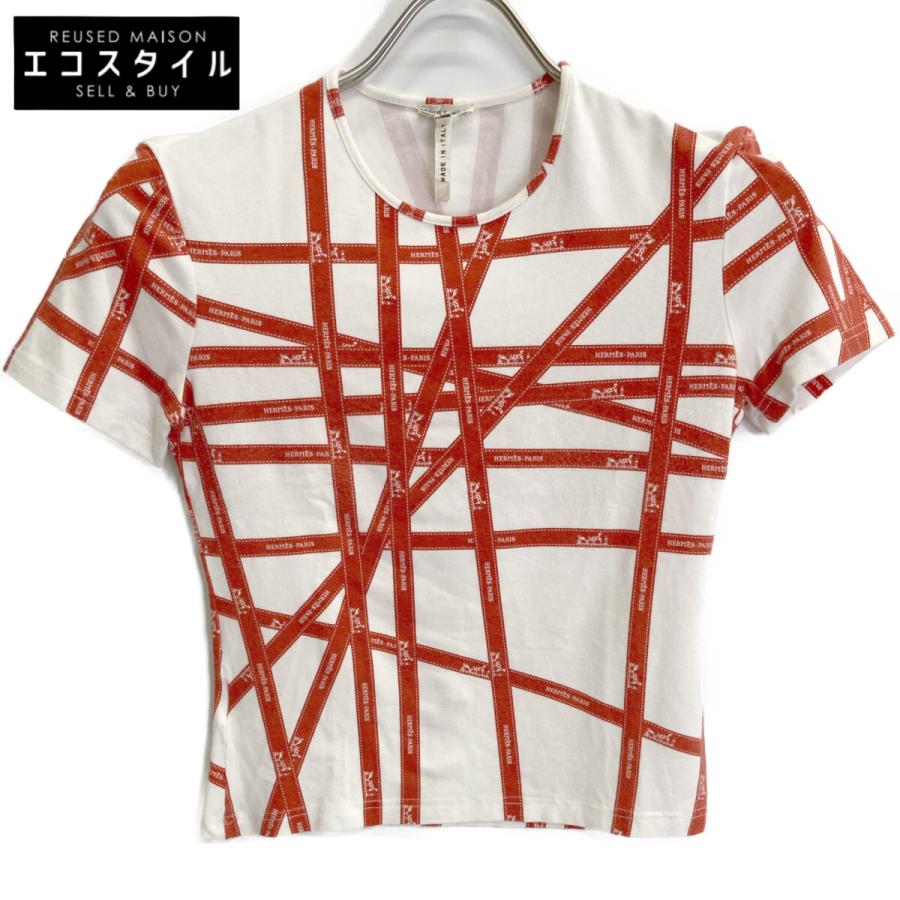 HERMES エルメス マルジェラ期 ホワイト×レッド リボンデザイン T 