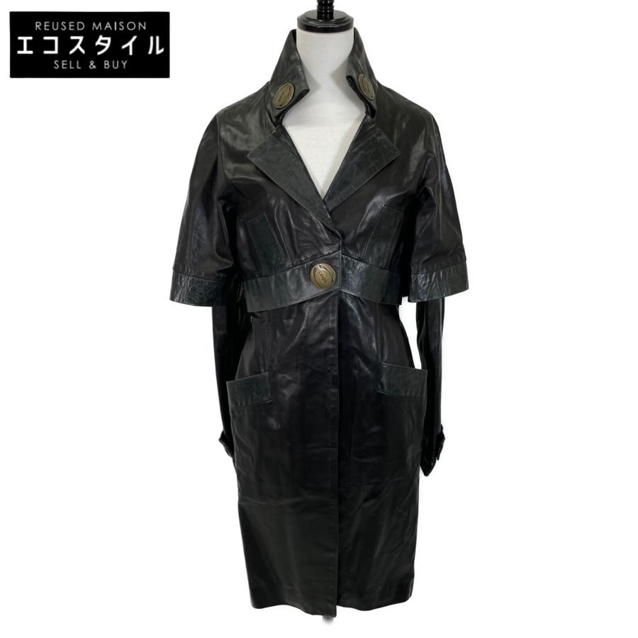 Just Cavalli ジャストカヴァリ ブラック レザー レイヤードコート 40 