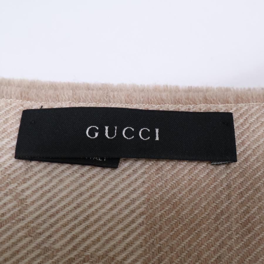 GUCCI 美品 グッチ GG柄 ウール フリンジ ストール ベージュ GUCCI 美品 グッチ GG柄 ウール フリンジ ストール ベージュ