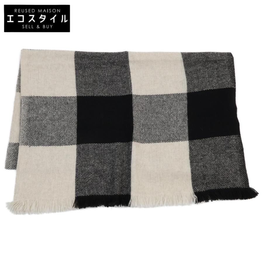 美品 NORLHA ノラ ブロックチェック ヤクウール ストール ブラック