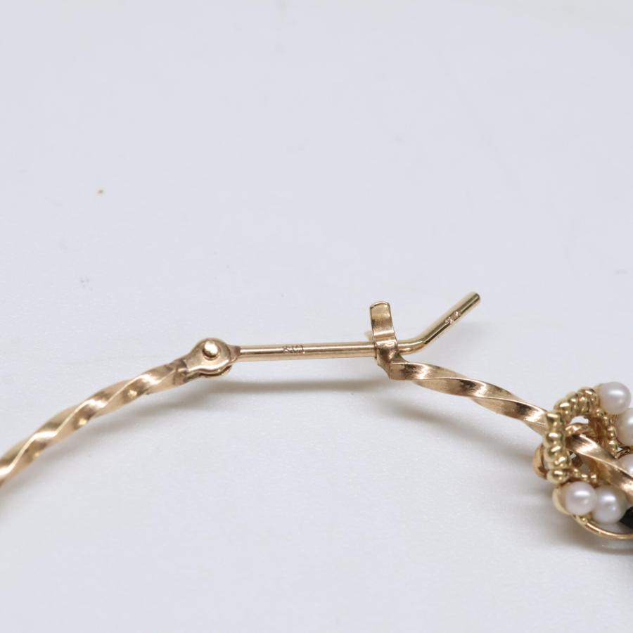 agete（アガット） 美品 K10/K14 オニキス/パールチャーム フープ
