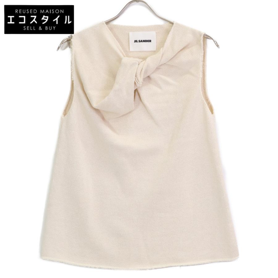 ジルサンダー JSWS751308 ﾎﾜｲﾄ ﾆｯﾄ ﾉｰｽﾘｰﾌﾞｶｯﾄｿｰ 34 JIL SANDER（ジルサンダー） JSWS751308 ホワイト ニット ノースリーブ