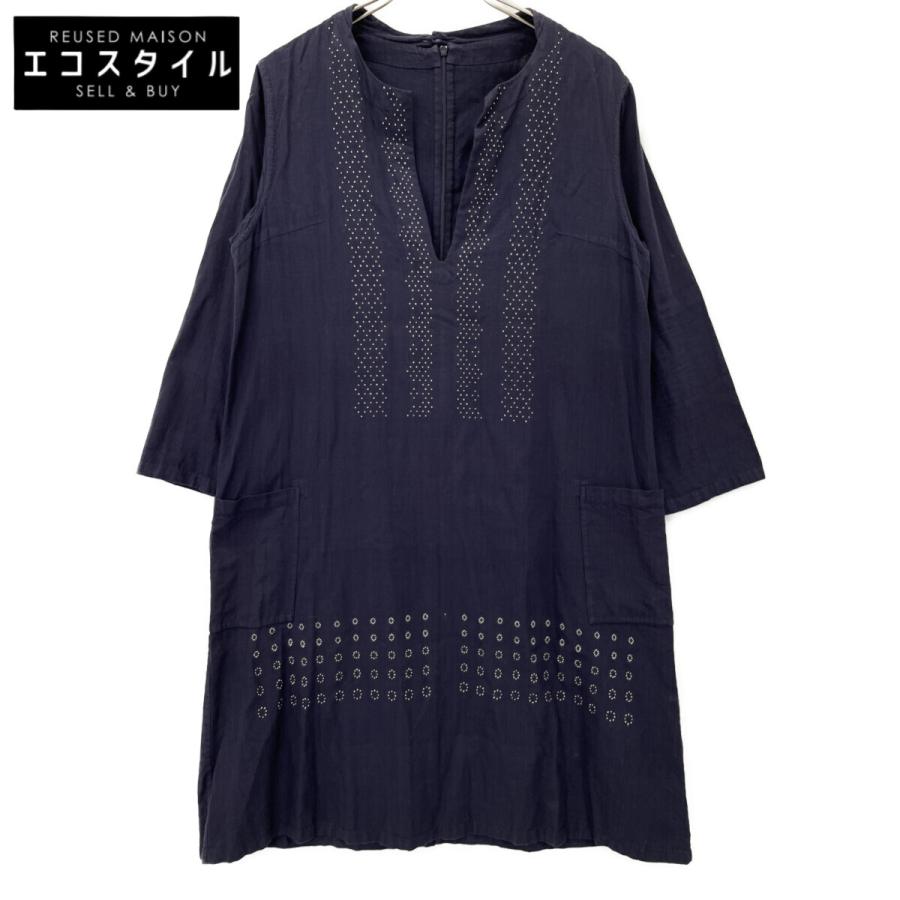 Haat ハート HA14FT680 ネイビー 7分袖 刺繍ワンピース 4 ワンピース  