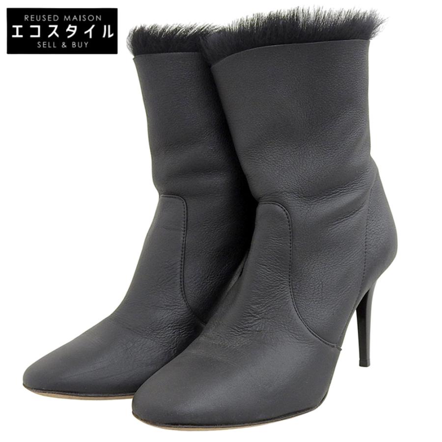 JIMMY CHOO ジミーチュウ バックジップ ファー レザー ブーツ 
