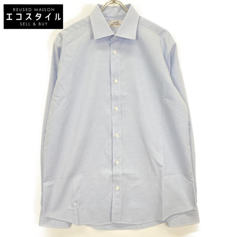 HERMES 長袖トップス サイズ42 HERMES エルメス コットン長袖シャツ トップス 42 ブルー メンズ