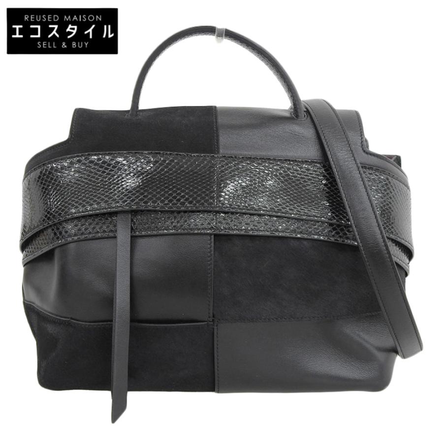 良品 トッズ ハンドバッグ 2way ウェーブ レザー ブラック 型押しロゴ TOD'S】トッズ『ウェーブ 2WAYハンドバッグ』レディース 2WAYバッグ 1