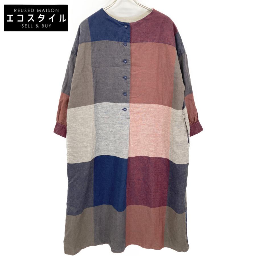 nop de nod ノップドゥノッド ワンピース M ネイビー×レッド レディース nop de nod ノップドゥノッド レッドブルー リネン ブロックチェック