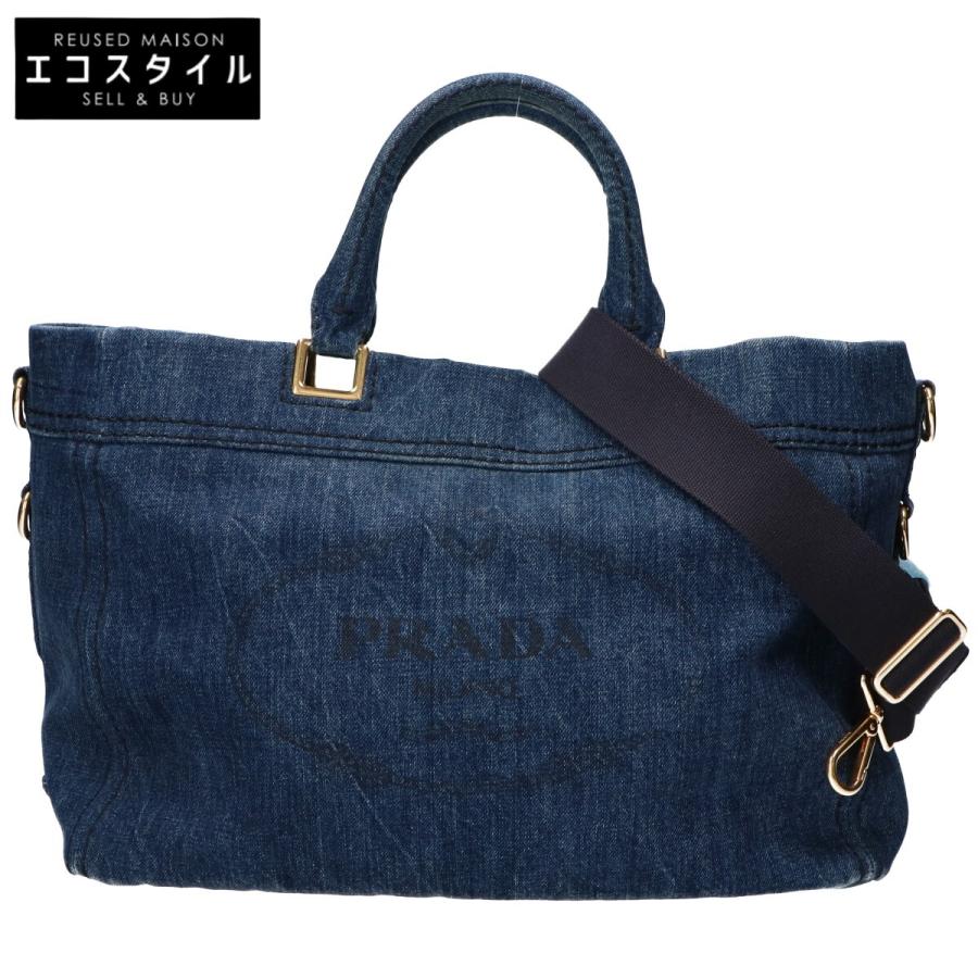 PRADA デニムハンドバッグ ダークブルー PRADA デニム ファブリック 2WAYハンドバッグ ネイビー (PRADA/トート