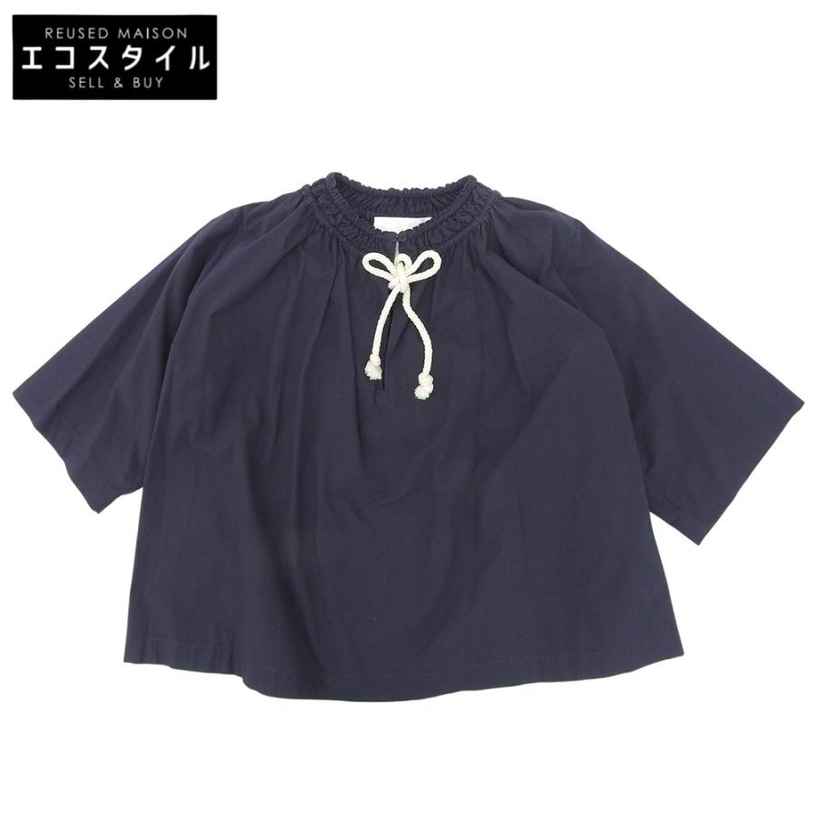 ジルサンダープラス 美品 ギャザー コットン ブラウス トップス レディース ネイビー 32 J40NC0103 23年 32 美品 JIL SANDER+ ジルサンダープラス ギャザー コットン ブラウス