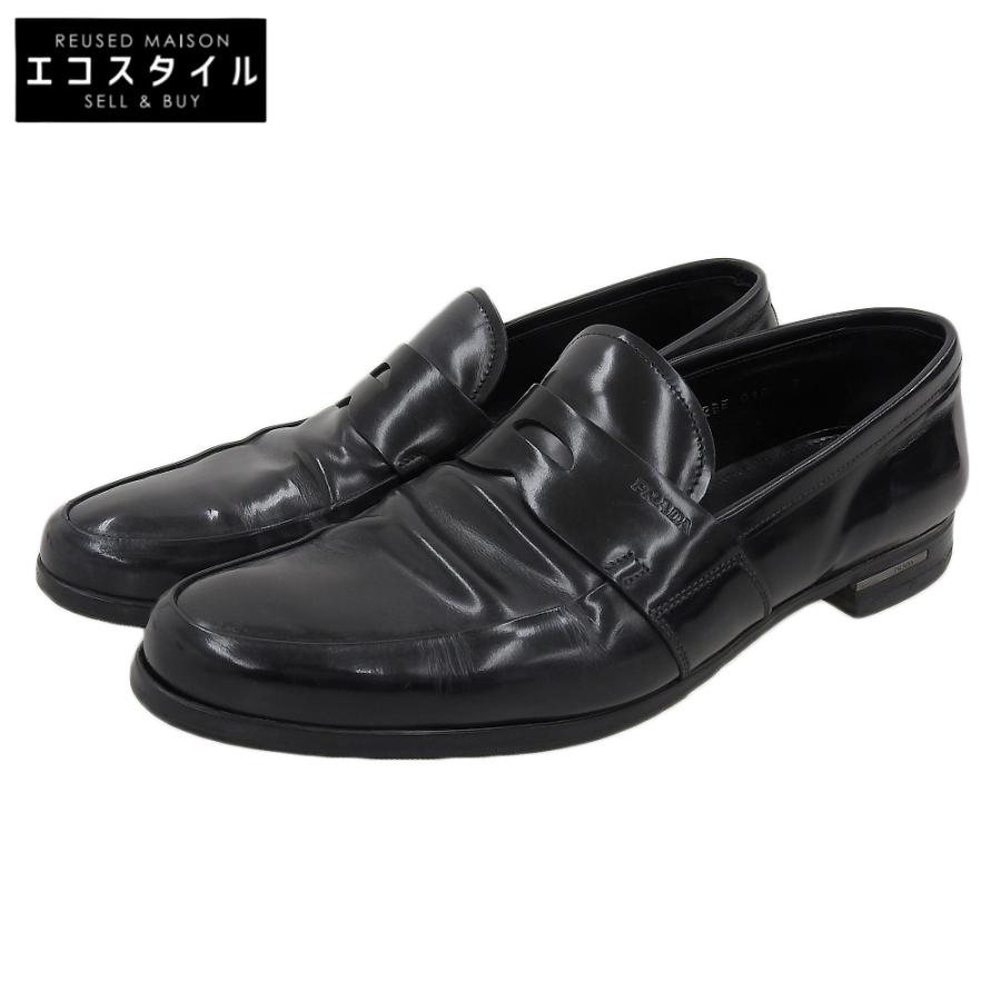 PRADA（プラダ） コインローファー シューズ メンズ パテント ブラック 