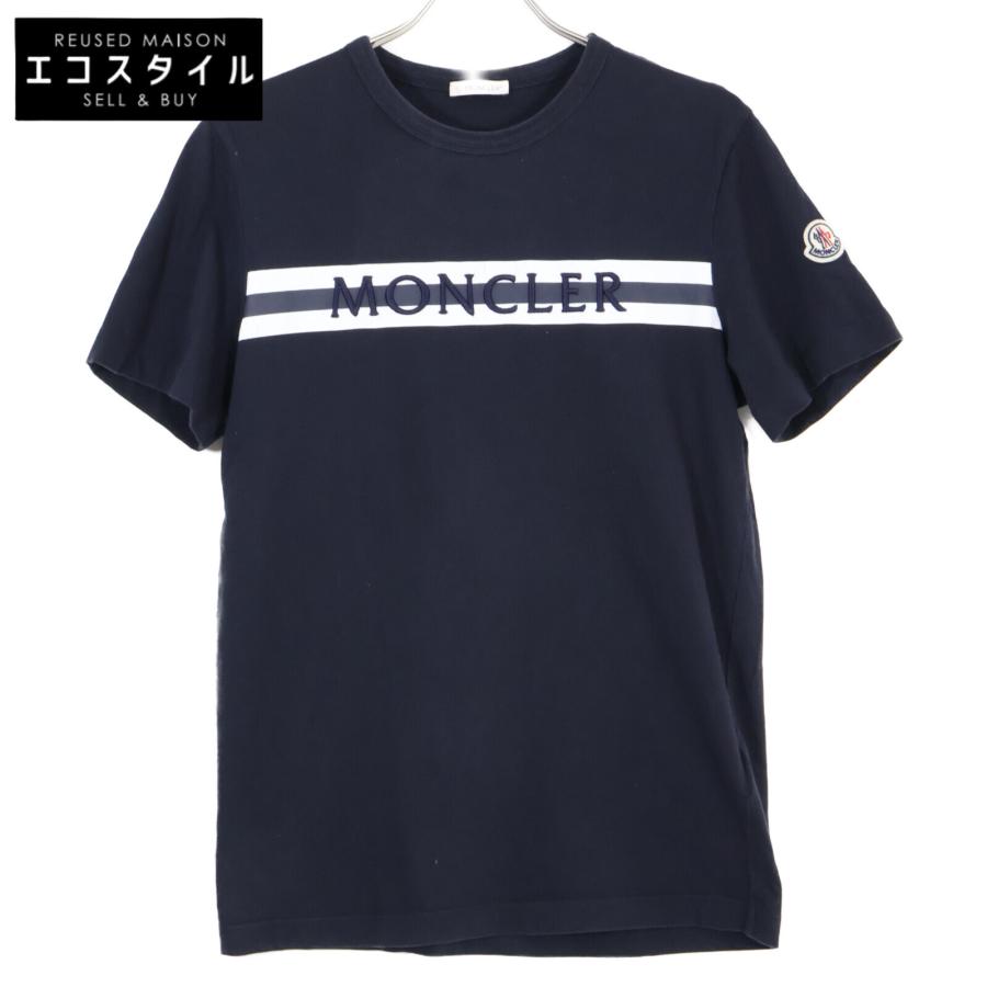 MONCLER モンクレール ネイビー 21年 ロゴ×ストライププリント 半袖T