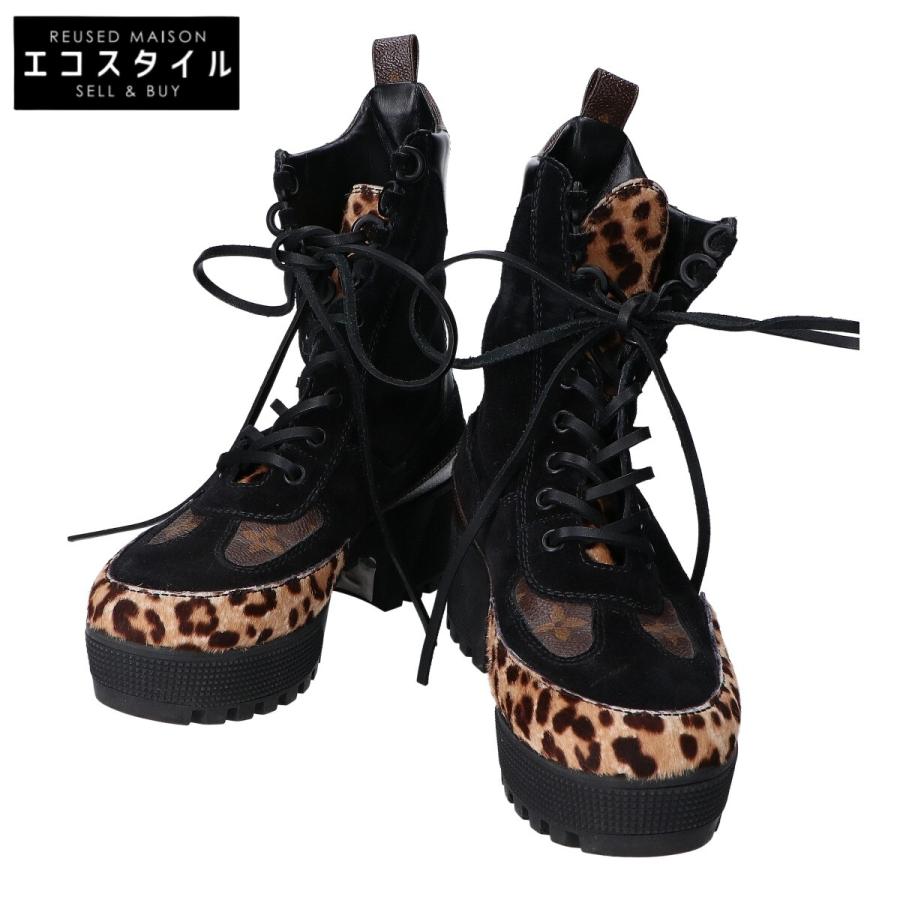 LOUIS VUITTON ルイヴィトン 19年 モノグラム×ハラコ レースアップ 
