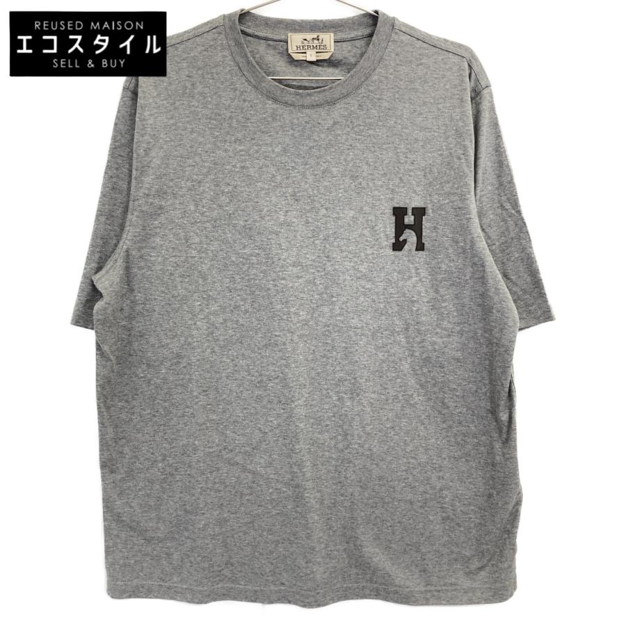 エルメス サイズ:XL  H567810HA HロゴレザーパッチTシャツ 中古 BS99 美品/国内正規 HERMES エルメス H567810HA H Cheval レザーロゴパッチ