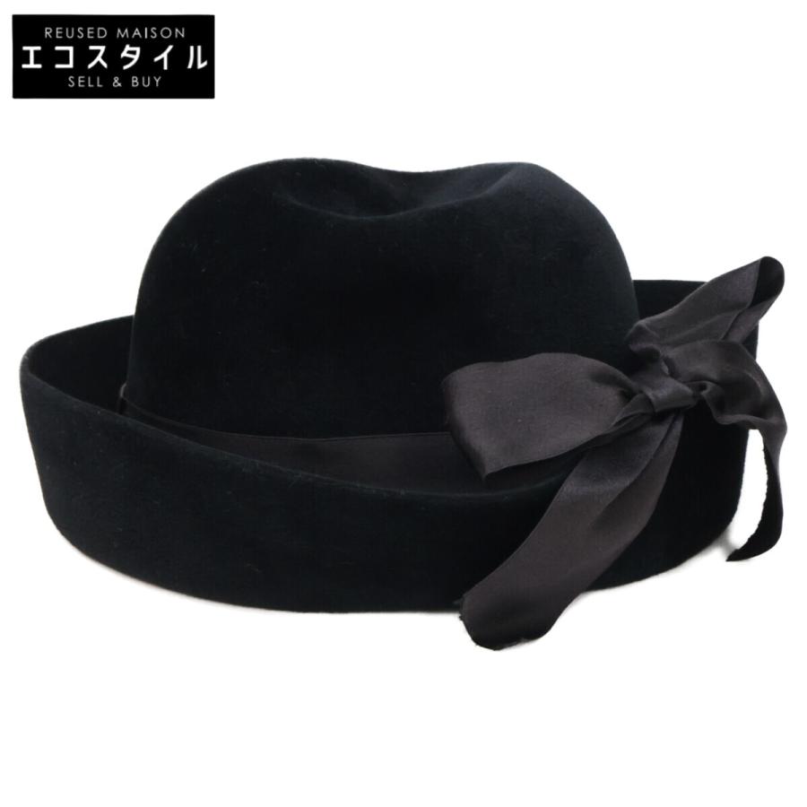 CHANEL（シャネル） 美品 ベルベット リボン ハット 帽子 57 ブラック