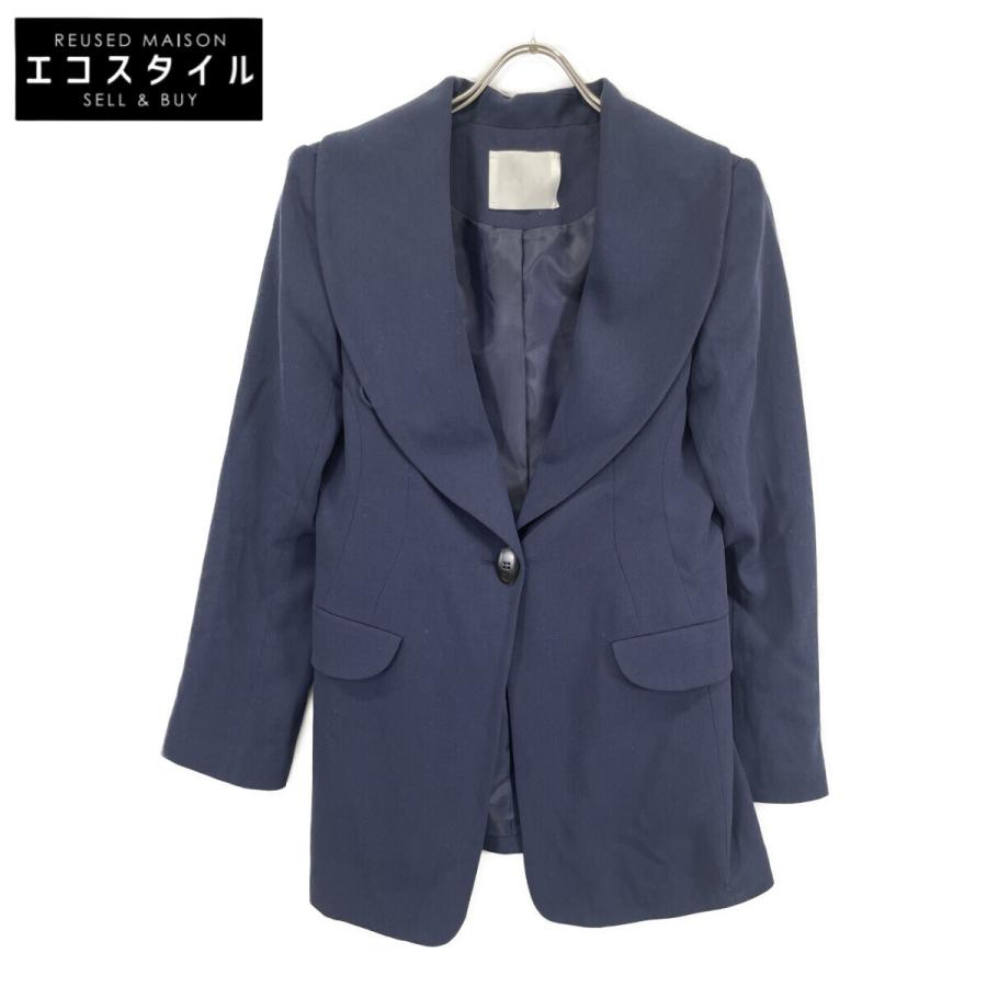 mame kurogouchi ノーカラージャケット　ネイビーブルー Mame Kurogouchi(マメ クロゴウチ)】 Acetate Polyester Collarless