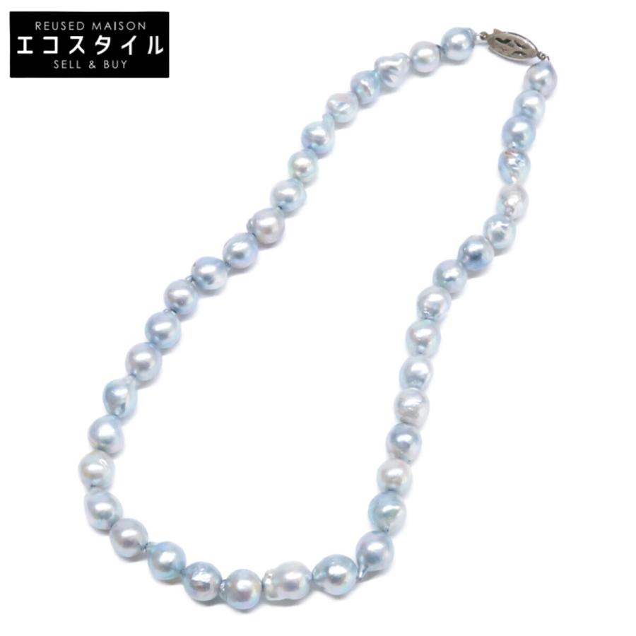 S刻留め具 バロックパール ネックレス ブルー系/シルバー レディース