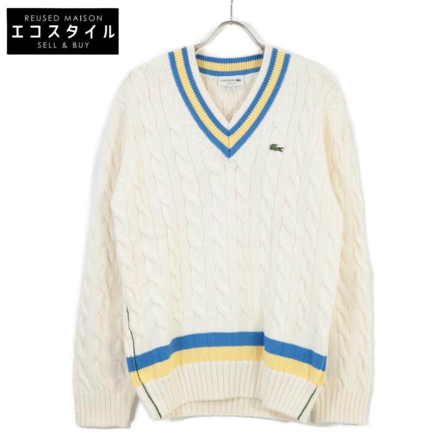 LACOSTE（ラコステ） ホワイト AH0493L ウール混 Vネック ケーブル