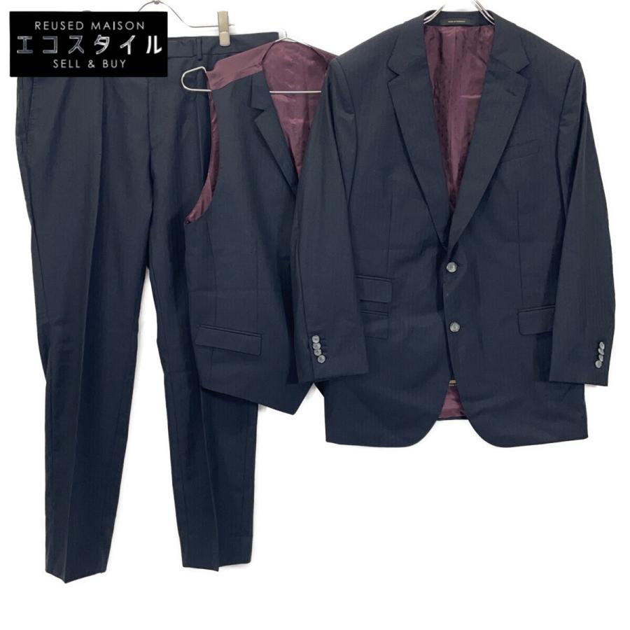 ごう✨ヒューゴボス　3ピーススーツ　ブラック　ストライプ　ウール　XL BOSS ボス ブラック ウール ストライプ チェンジポケット 3Pスーツ