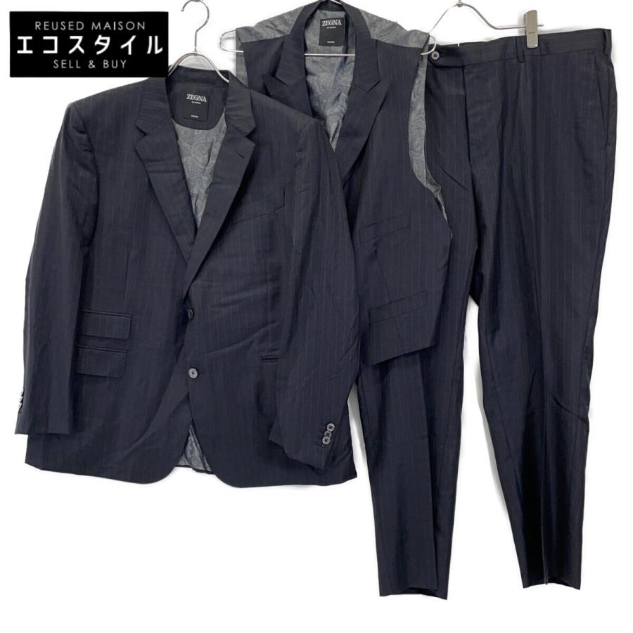 ZEGNA ゼニア ダークグレー×ピンク トロフェオ ストライプ 3Pスーツ