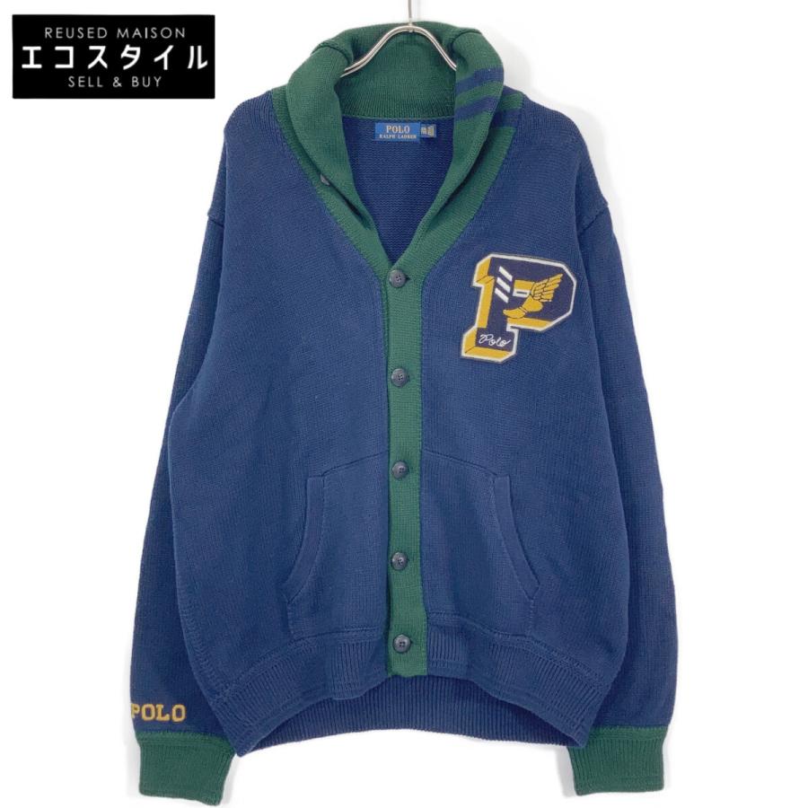 ポロラルフローレン コットンニット レタードカーディガン ネイビー S 美品 POLO RALPH LAUREN（ポロ・ラルフローレン） ポロ ラルフローレン