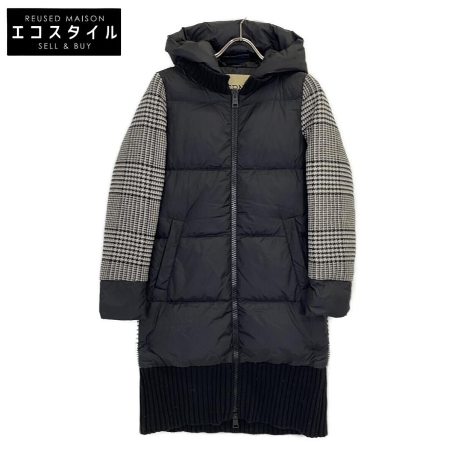 HERNO（ヘルノ） グレー ウール 千鳥格子柄 切替 ロングダウンコート