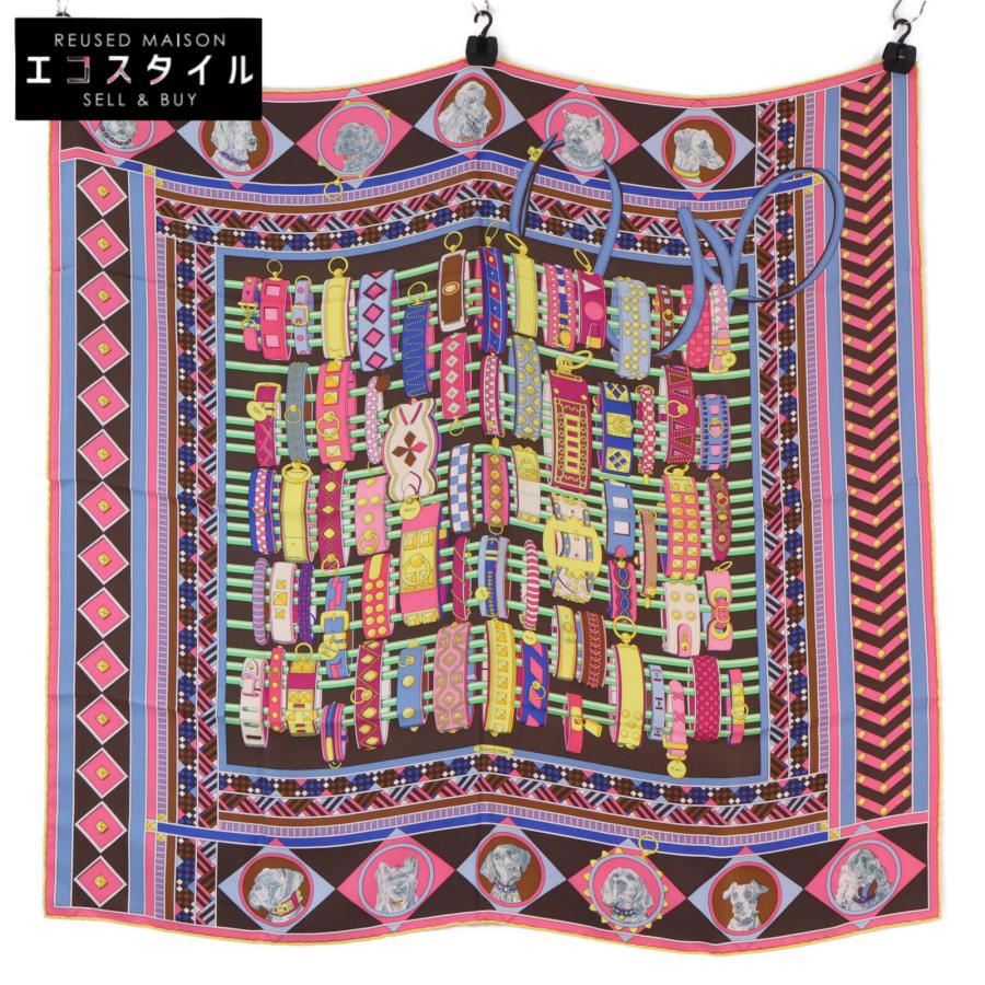 美品/ HERMES エルメス Colliers et chiens 首輪と犬 カレ90 シルク100