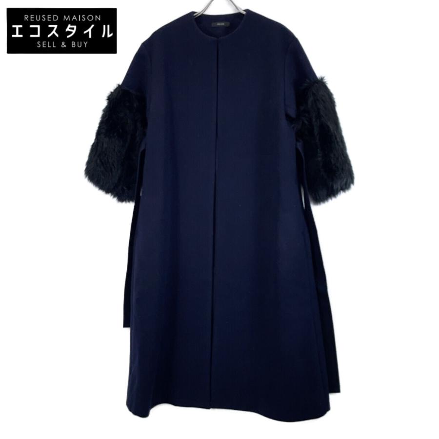 YOKOCHAN ヨーコチャン ネイビー YCC-621-160 ファー ウール コート