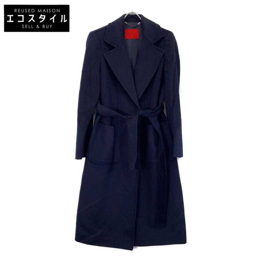 MAX&Co ウール100% ロングコート ベルト付 ラナウェイ ネイビー 38 MAX&Co ウール100% ロングコート ベルト付 ラナウェイ ネイビー 38