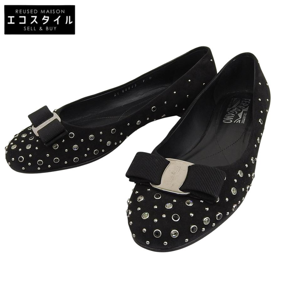 美品 ７D フラットフェラガモ パンプス 黒 FERRAGAMO（フェラガモ） フラット パンプス VARINA Salvatore