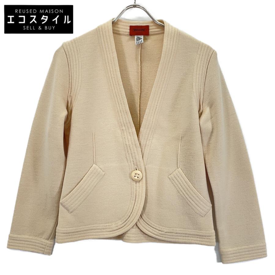 ミッソーニ MISSONI テーラードニットジャケット 緑とベージュのパターン MISSONI ミッソーニ】 美品 ニットジャケット 最高級 オレンジタグ