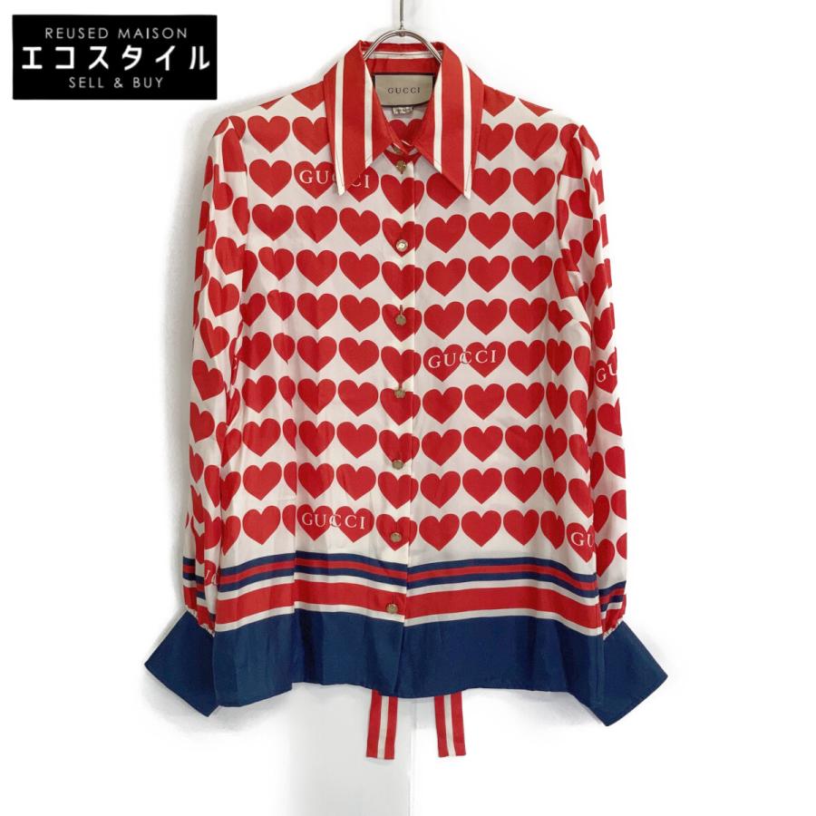 GUCCI（グッチ） アイボリー×レッド 686549 シルク ハート ボウタイ