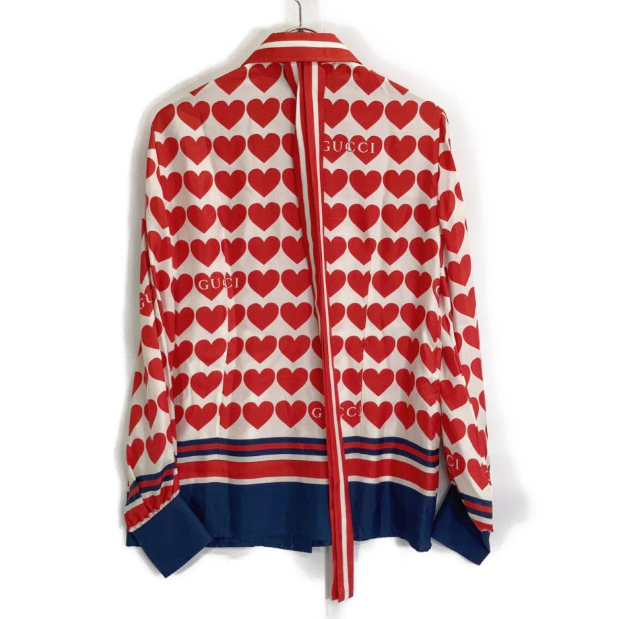 GUCCI ハート柄 シルクシャツ GUCCI（グッチ） アイボリー×レッド 686549 シルク ハート ボウタイ