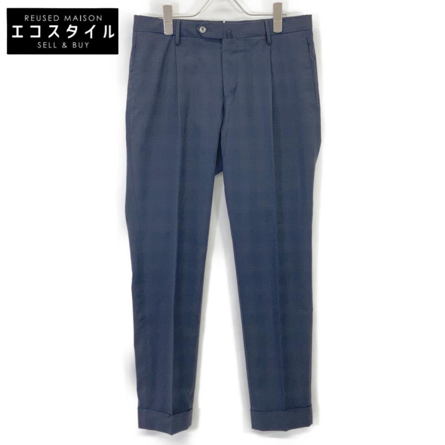 ピーティートリノ ネイビー チェック TECHNO WASHABLE WOOL SUPER SLIM