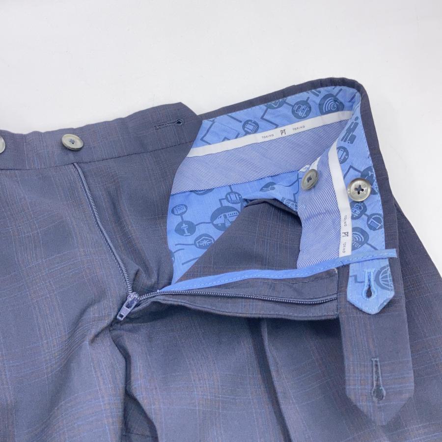 ピーティートリノ ネイビー チェック TECHNO WASHABLE WOOL SUPER SLIM
