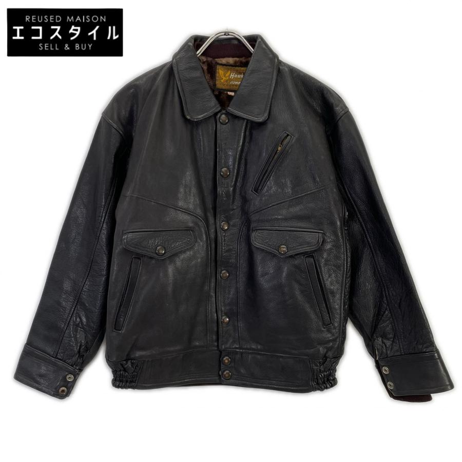 ブラックレザーライダースジャケット　　ヴィンテージ？ VINTAGE ヴィンテージ 【hawks jumper】ブラック レザー ライダース