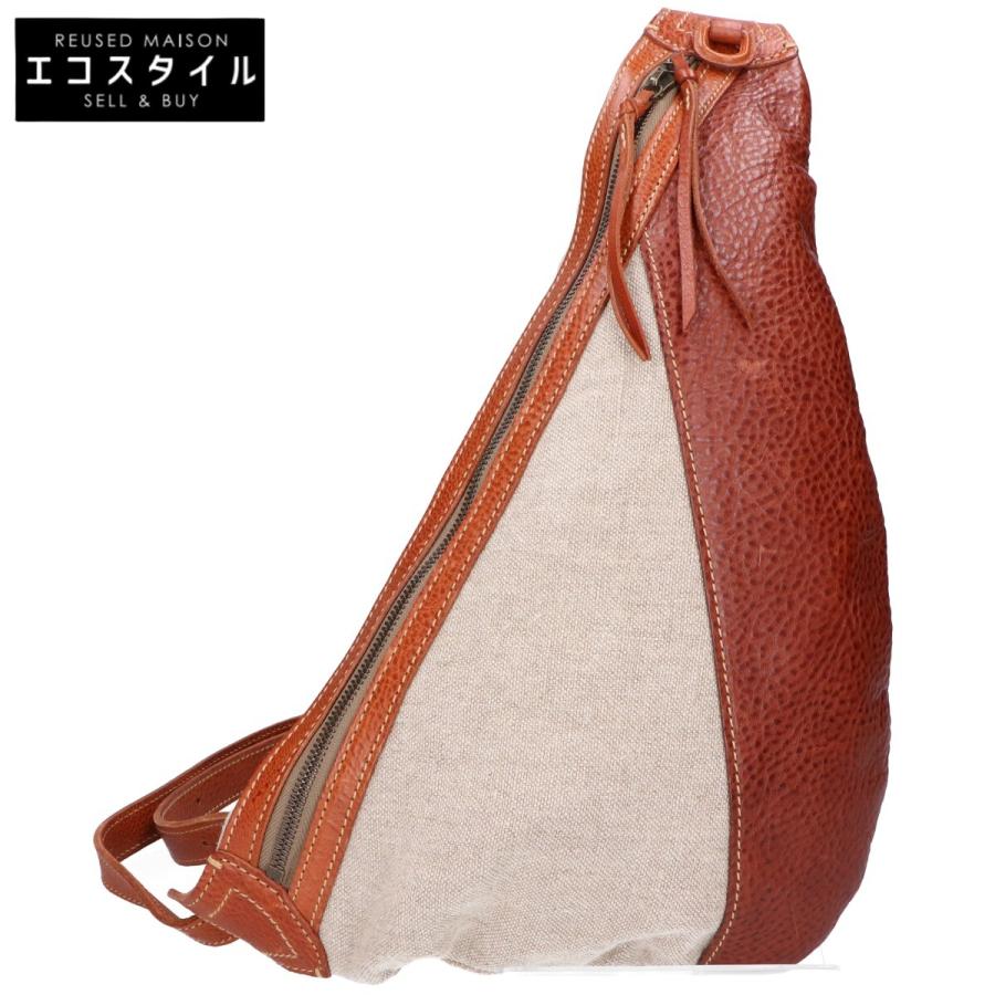genten（ゲンテン） 美品 ブラウン レザー×キャンバス ショルダー 