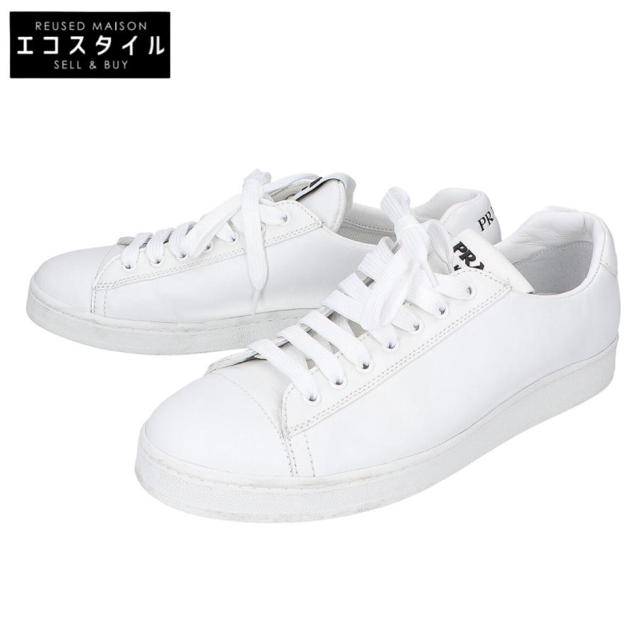 PRADA（プラダ） 2EG400 ホワイト レザー ロゴスニーカー ホワイト 42 