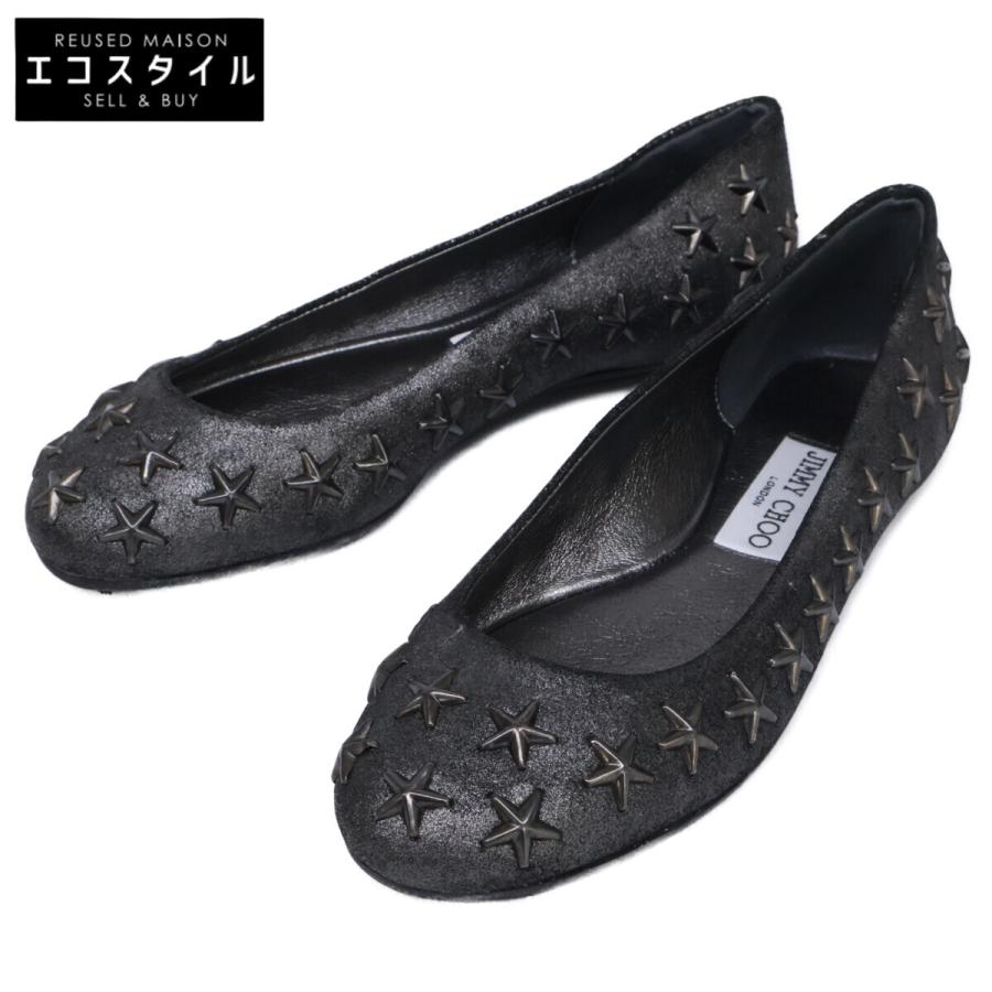 JIMMY CHOO ジミーチュウ ☆スタースタッズベールトブラック 新品同様/ JIMMY CHOO ジミーチュウ スタースタッズ フラットシューズ