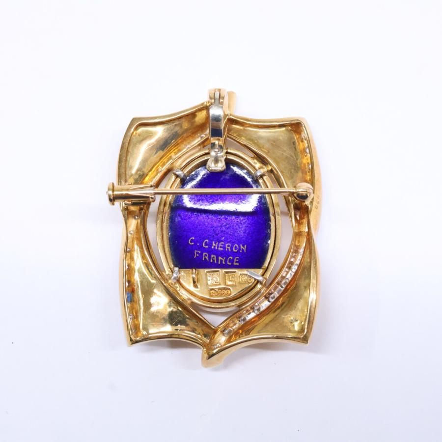 Mitsuo Kaji 梶光夫 K18 x Pt900 エマイユ H.CHERON 0.39ct