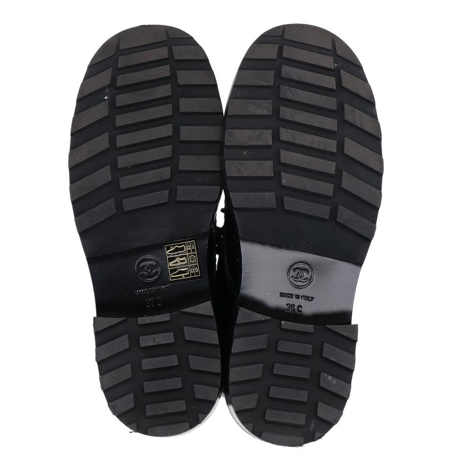 CHANEL シャネル A G35154 ブラック レザー×ベロア フェイクパールボタン ブーツ ブラック 36C シューズ レザー 中古の画像