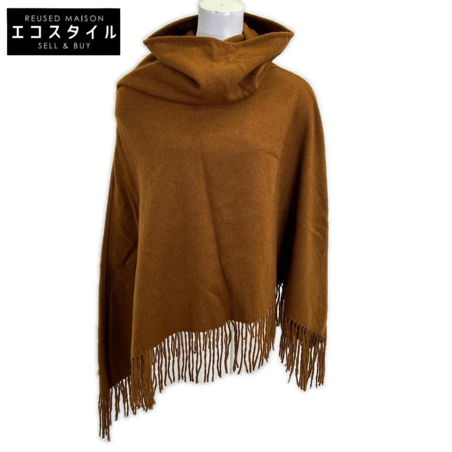 HERMES エルメス 06年 カシミヤ100 フリンジ ポンチョ TU レディース