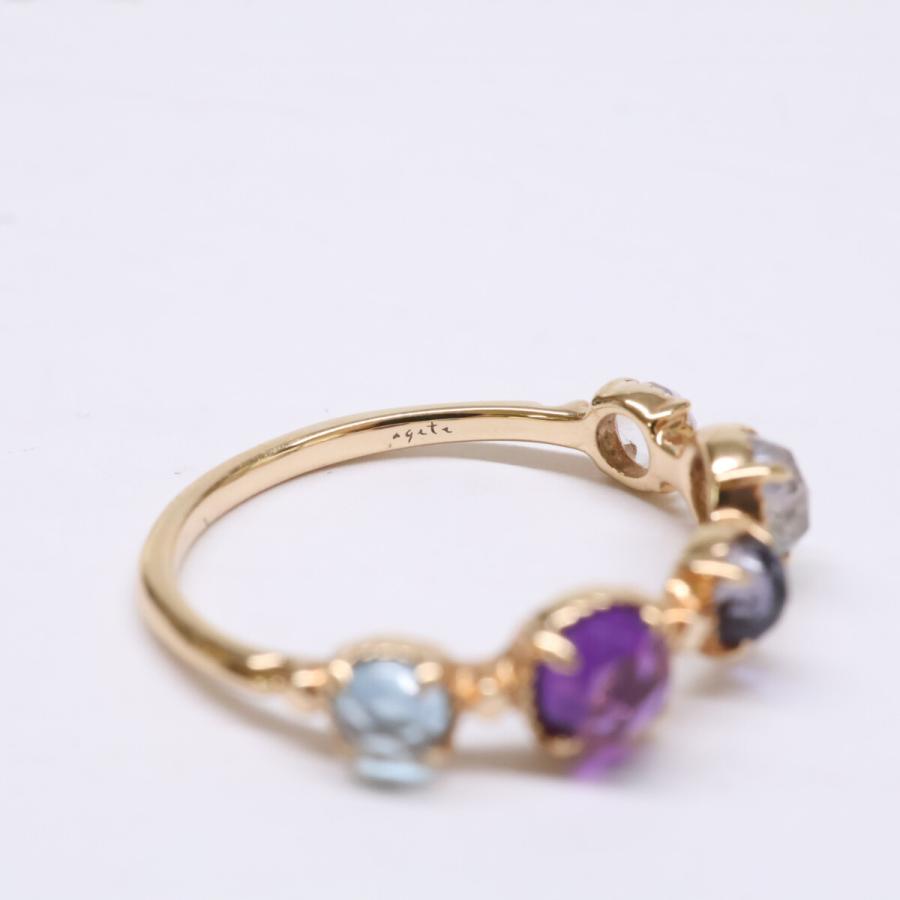 agete（アガット） 美品/ 10163111075 K10マルチストーンリング（S