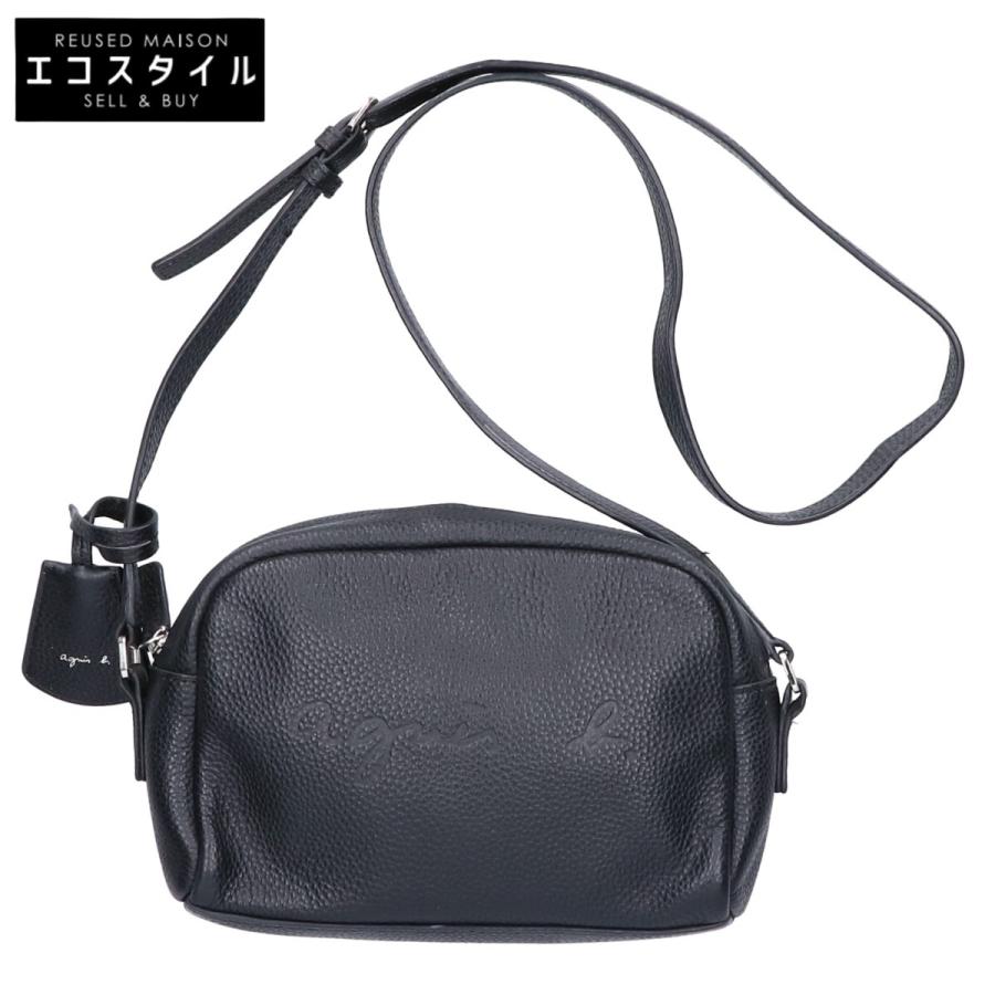 美品】アニエスベー ショルダーバッグ エンボスロゴ シボ革 ブラック agnes b.（アニエスベー） agnes b NS03-03 エンボスロゴ レザー