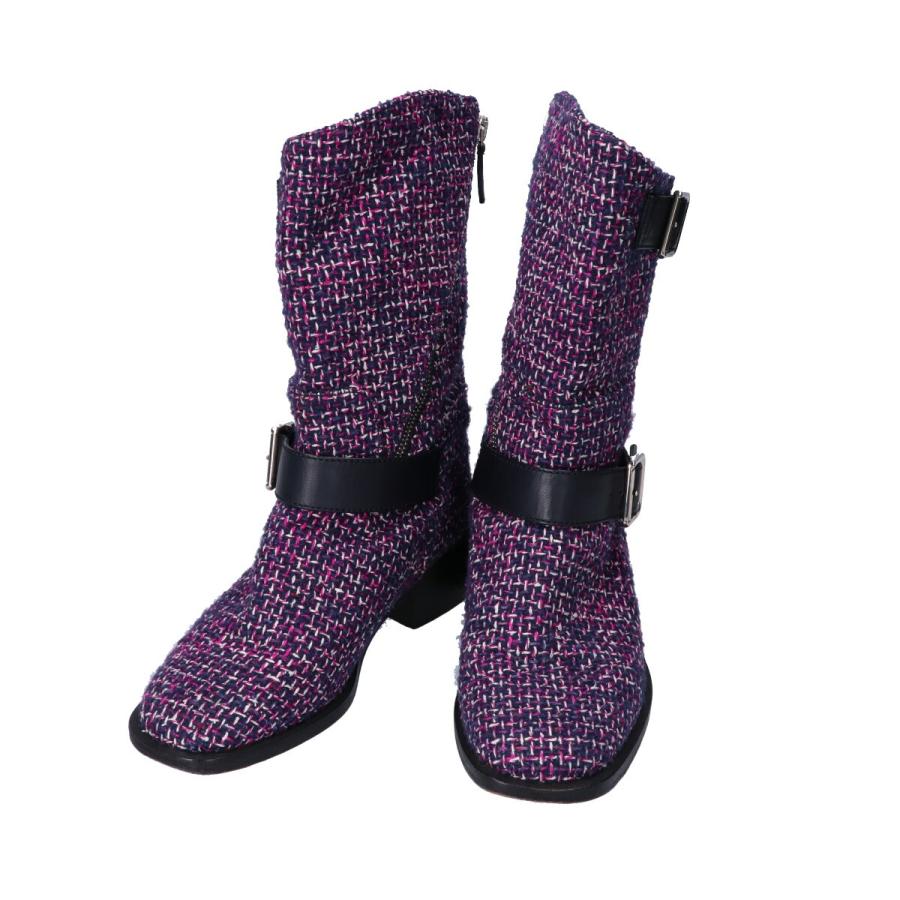 Chanel シャネル ツイードミックス エンジニアブーツ35c パープル レディース ブランドショップエコスタイル 通販 Yahoo ショッピング