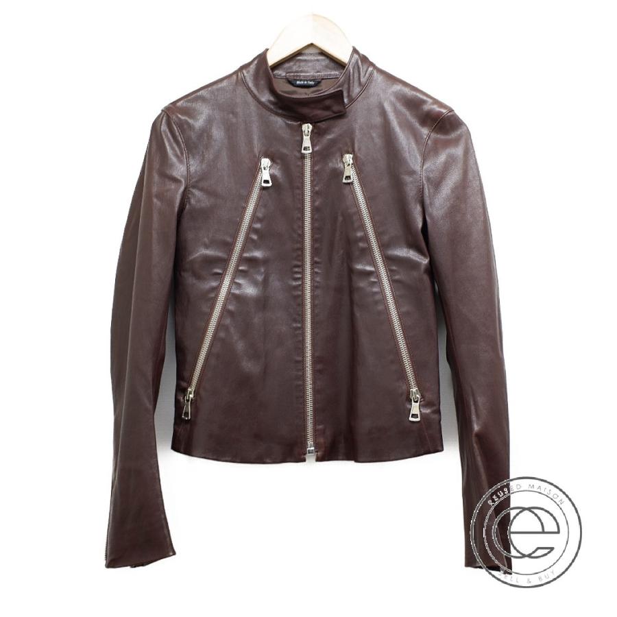 1年保証 4 ライダースジャケット レディース ラムレザー 40 Margielaメゾンマルジェラ ブランドショップエコスタイル Maison ブラウン S51am0129 Maison ラムレザー ライダースジャケット 美品 国内正規 ハの字ジップ ライダースジャケット