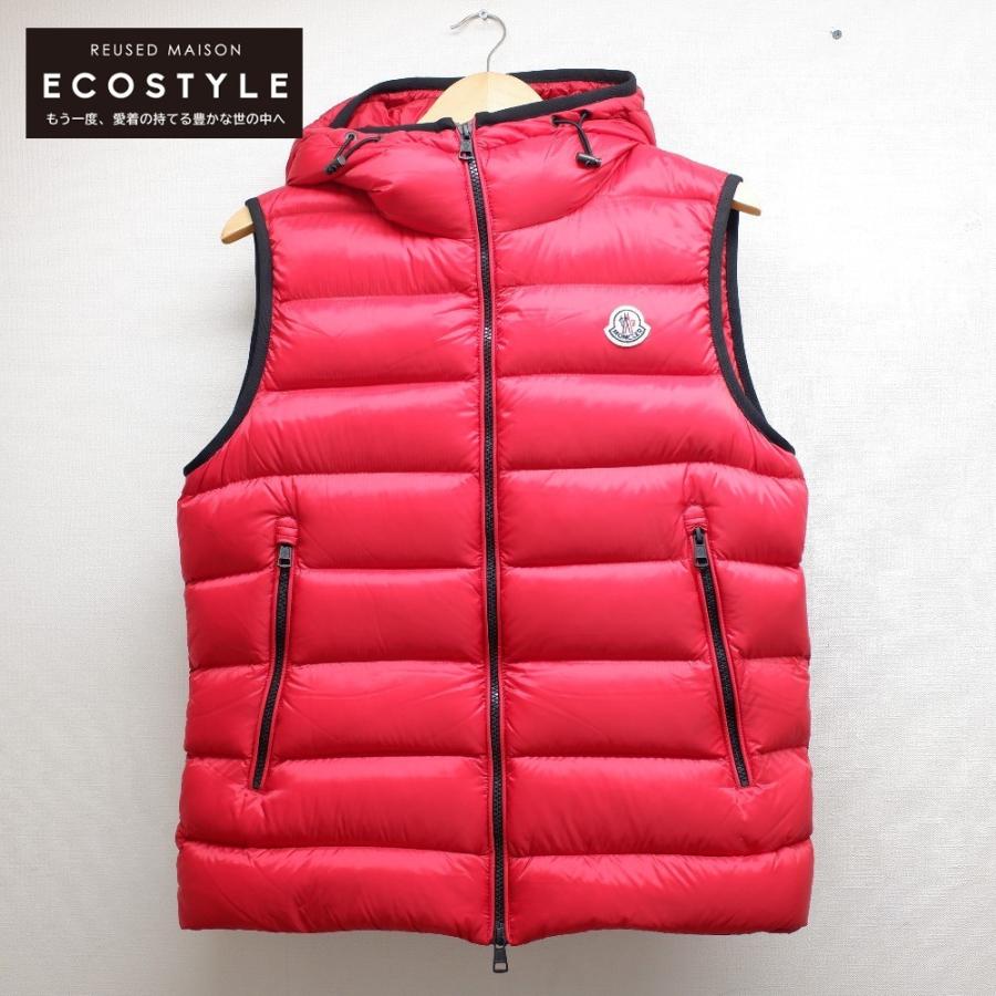 国内正規/ MONCLER モンクレール RAY GILET レイジレ 胸元ロゴワッペン付 フーディダウンベスト 2 レッド メンズ