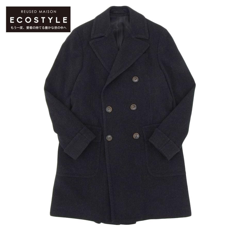 LARDINI ネイビー ダブルブレストウールコート 50